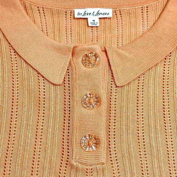 For Love & Lemon Phoebe Pointelle Polo Sweater Sherbet Size M Sweet Coquette - Picture 4 of 15